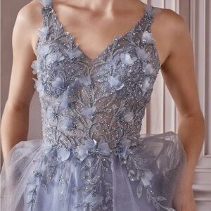 Cinderella Divine Elegant Floral Embellished Prom Dress in Blue/Gray CD0181